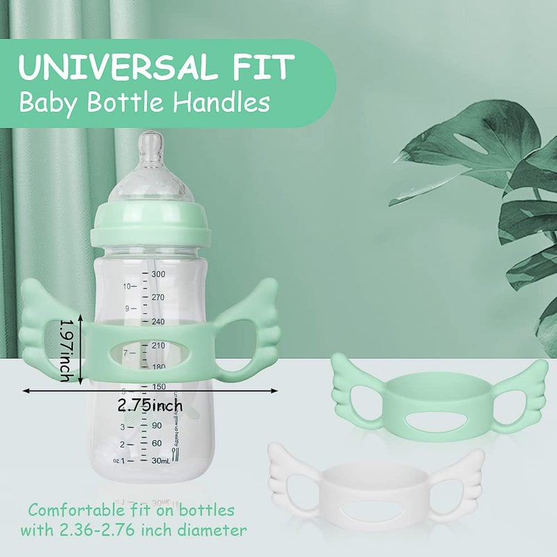 Aolso Silicone Baby Bottle Handles - 2PCS Easy Grip Handles for Wide-Neck Bottles (Green/White) - Image 2